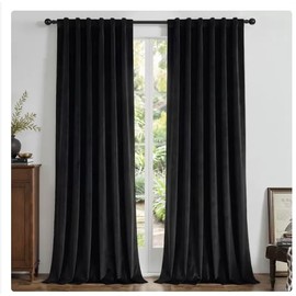 Joydeco - Juego de 2 Paneles de Cortinas Opacas 100% Negras, de 84 Pulgadas de Largo, Cortina Negra para recámara, Sala de Estar, Cortinas de Terciope