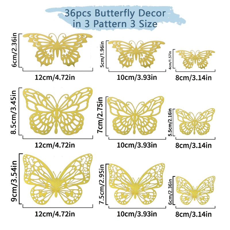 36 PCS Gold Butterfly Decoration