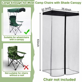Yahenda 63" H Mosquito Net Cover for Canopy Chair, Bug Barrier Mesh Tent Netting with 32 x 35 Inch Waterproof Roof and Opening Zipper for Fishing Camping Chairs Outdoors, Excluding Chair