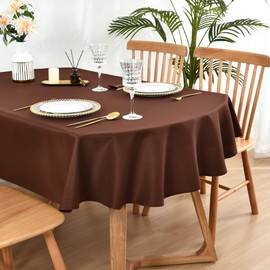 Wolkemer Oval Tablecloth 60 x 102 Inch Washable Fabric Table Cloth Solid Chocolate Table Cover for Dining Wedding Party Banquet Tabletop Decoration
