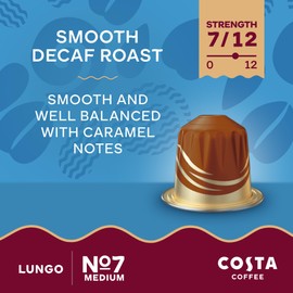 Costa Smooth Decaf Roast Aluminium Coffee Pods (Pack of 10, Total 100 Coffee Capsules)