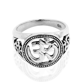AeraVida Universal Harmony Symbol Aum or Ohm .925 Sterling Silver Ring | Unisex Hindu Meaningful Silver Ring | Silver Ring Anniversary Jewelry Gift | Size (10)
