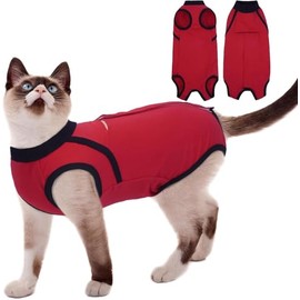 Kuoser Post-Surgery Clothes for Cats, Breathable and Comfortable Elastic Velcro, Easy to Put on and Take off, Alternative to Elizabeth Color, Postoperative Recovery, Skin Protection, Weaning, Red L