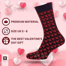 AKH® Valentine's Day Heart & Kisses Socks | Novelty Heart Print Cotton Socks for Him & Her (UK, Numeric, 5, 8, Regular, Regular, Standard, Red & Black)