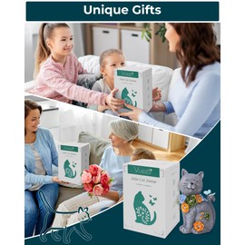 Vuees Solar Garden Statues Lights, Cat Figurines Succulent Flower Butterfly Art Design for Home, Outdoor, Patio, Porch, Yard, Balcony Ornament, Unique Gift Ideas for Housewarming Gardening Mom Grandma