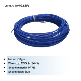 MECCANIXITY AWG 24 K-Type 2x0.3 Thermocouple Wire Braided PTFE Insulation Up to 260°C/500°F 33 Ft for Thermocouple Probe Temperature Sensor