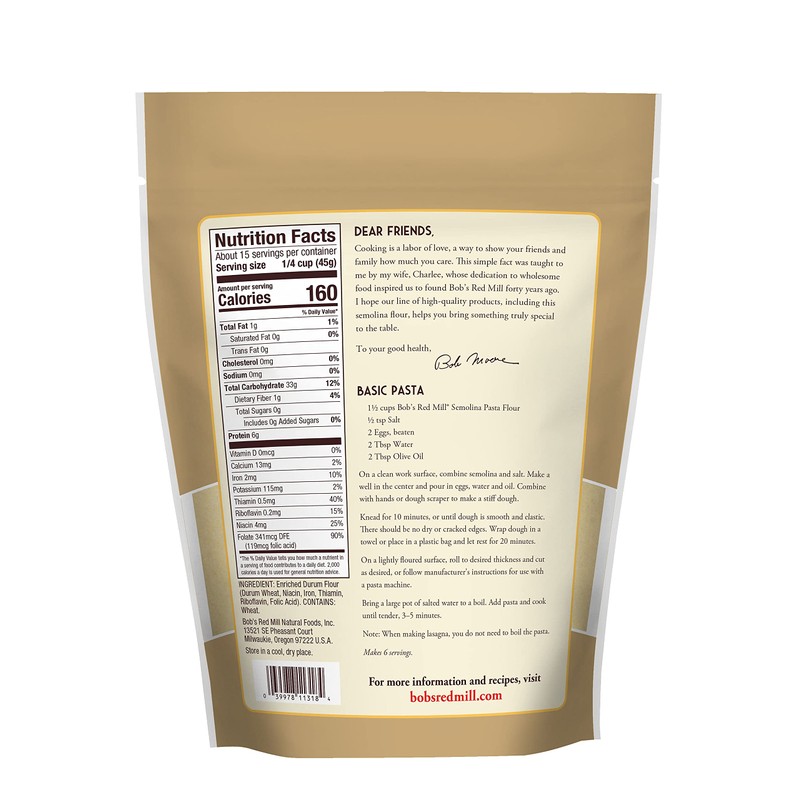 Bob's Red Mill Semolina Pasta Flour (24 Ounce, Pack of