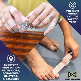 GRIP MAMBA Finger & Toe Safety Tape, 1 inch Wide Flexible Protective Tape w/No Residue Adhesive, Cut Callus & Blister Protection, Sleeve Support & Stretch Bandage Wrap for Fingers Toes, 6 Rolls-Beige