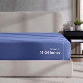 Nestl Royal Blue California King Fitted Sheet, Extra Deep Pocket Cal King Fitted Sheet Only, 1800 Microfiber Fitted Bed Sheet, Ultra Soft Fitted Sheet California King Fits up to 24 Inch Mattress