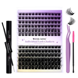 Individual DIY Lash Clusters Kit Individual False Eyelashes Natural Look Wispy Cluster Eyelash Extensions D/3D Curl Eyelash Clusters Kit with Lash Bond and Seal,Lash Tweezers Kit(FD18+B-D-1216 Kit)