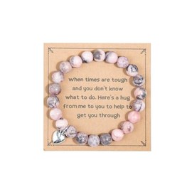 Inspirational Gifts for Women, Heart Charm Pink Elastic Beads Relaxation Chakra Bracelet Gifts Positive Affirmations Graduation Get Well Soon Gifts Birthday Christmas Mothers day Valentines for Her,