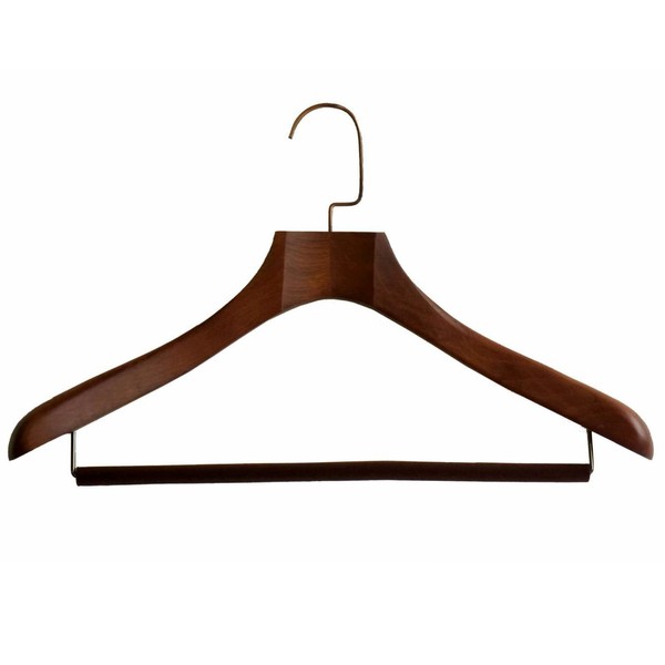 KENOU Wooden Hanger Suit Hanger Anti-Crack Jacket Coat Natural Wood with Felt Bar Brown 1 Piece (Single Item)