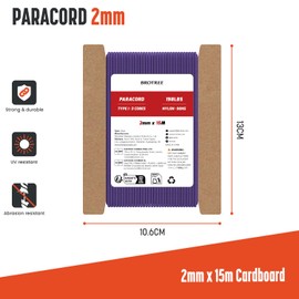 Brotree 2mm Paracord 3 Strands 15M 100% Nylon Rope Parachute Cord for Outdoor, Craft, DIY - 90kg Breaking Load (Purple)