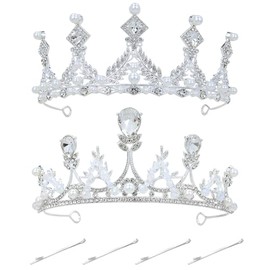 inSowni 2 Pieces Rhinestone Baroque Queen Princess Wedding Bridal Tiaras Crowns Headbands Hair Accessories Jewelry Headpiece for Women Girls Brides (4 Bobby Pins Included) (Silver S8)