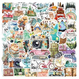 Travel Stickers, 50 Pieces Outdoor Travel Sticker Set, Scrapbook Stickers, Scrapbook Stickers, Accessories, Travel Stickers in Mini Size, Journaling Accessories for Notebook, Water Bottles, Mobile