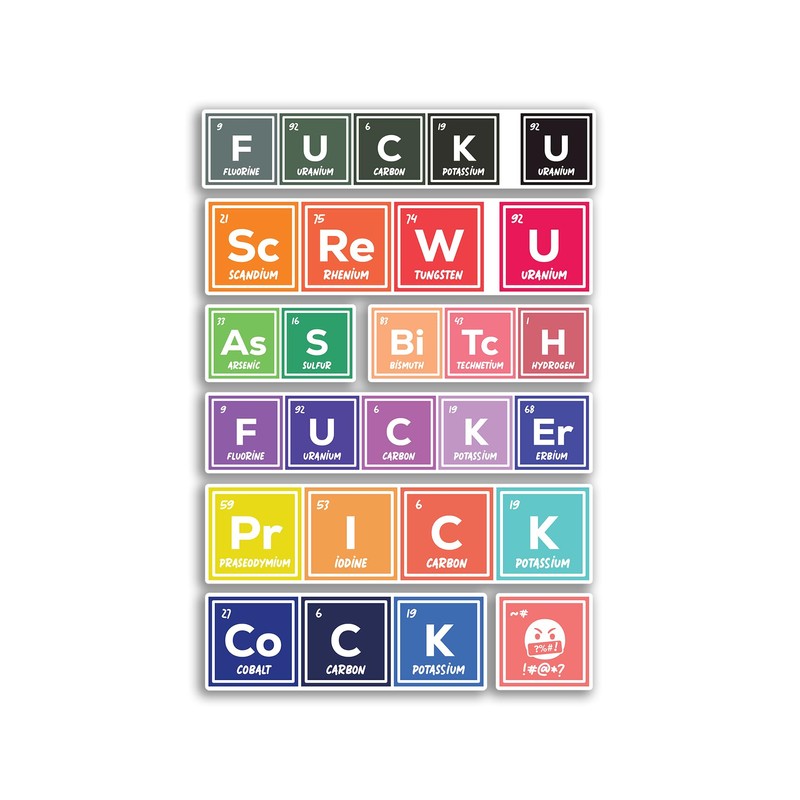 A4 Sticker Sheet Swear Words Elements Vinyl Stickers - Chemical