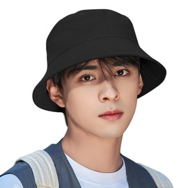 HORADON Men's Bucket Hat, Cotton, Safari Hat, Large, Deep, Wide Brim, Sun Protection, Fashion, UV Protection, UPF 50+, Sun Protection, UV Protection, Lightweight, Solid, Small Face, Breathable, Quick