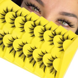 Manga Lashes Natural Look Spiky False Eyelashes Wispy Fox Eye Lashes 3D Anime Doll Lashes Asian Fake Lashes Cosplay Soft Thin Band 7 Pairs Pestañas Postizas Naturales