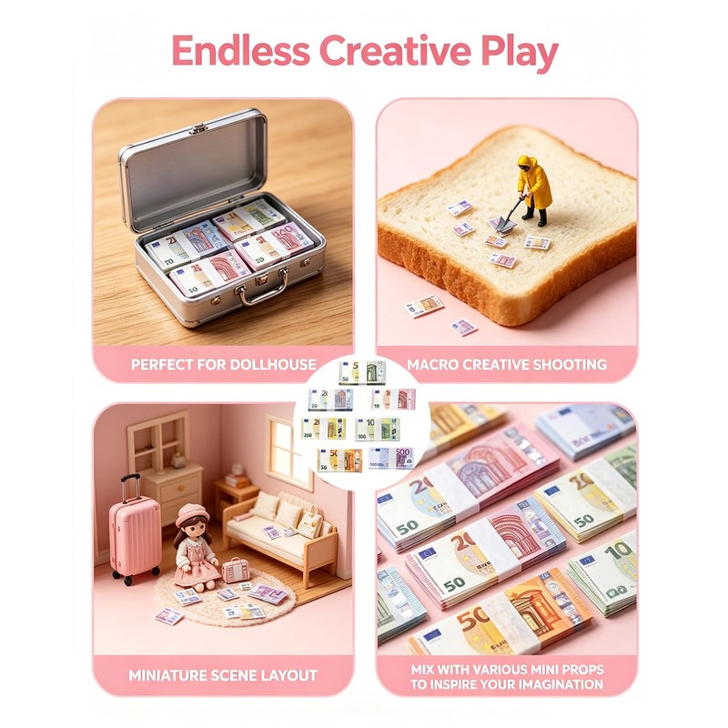 EYVRPAU Play Money 7 Sets (Approx 120 Pieces) Miniature, 7
