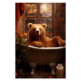 Bvkilrvc Unframed Canvas Wall Art, Bear In Bathtub Wall Decor Print Painting Gift Wall Living Room Bedroom Home Office Decoration Painting Unframed 12x18inch