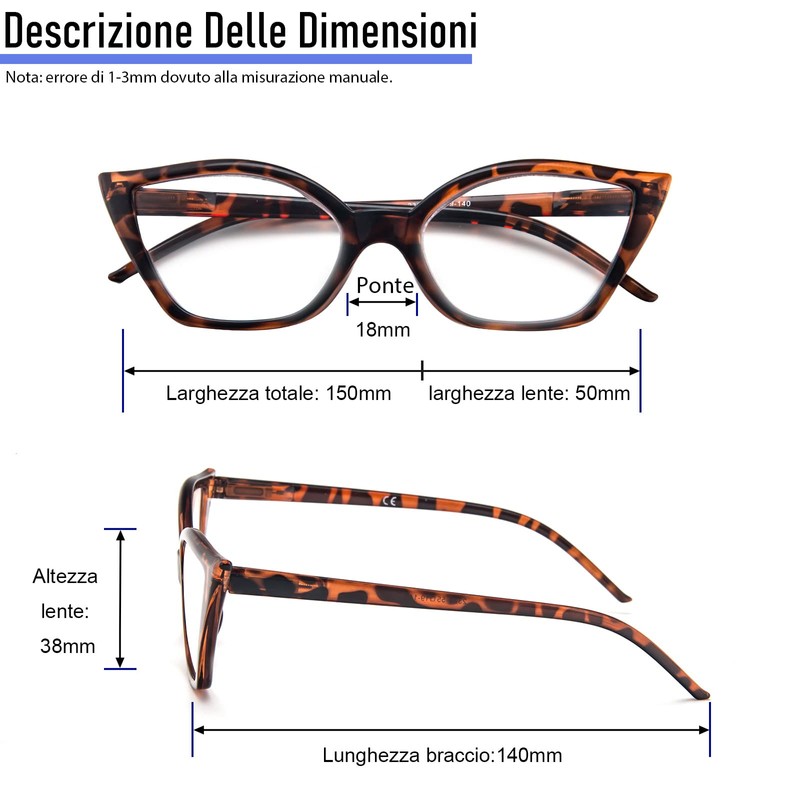 Kodilin Lesebrille für Damen, Anti-Licht, blaues Katzenauge, PC-Brille mit Federscharnier,