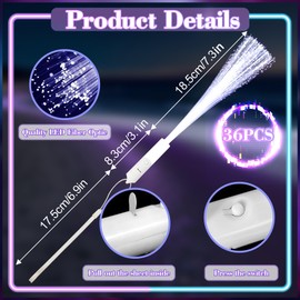 YeahBoom Pack of 36 Wedding Fibre Optic LED Glow Sticks Glow in the Dark for Christmas, Party, Concert
