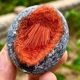 Rare Natural Meteorite Quartz Crystal Specimen Goethite Orange Copper Ore Decor