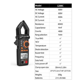 Aicevoos Digital Clamp Meter Multimeter Voltage Tester Auto-ranging, Measures Current Voltage Capacitance Resistance Diodes