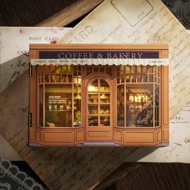 CUTEROOM DIY Doll Room Miniature Furniture House Kit with LED Light and Accessories-Light Refreshment Restaurant (MINI111)