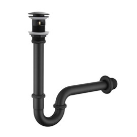 Segistan Bathroom Basin Sink U Shape Stopper Complete Set, Adjustable Height 1-1/4 Bottle Trap Basin Sink Waste Drain P Trap Set with Overflow, General US/CA Standard, Matte Black