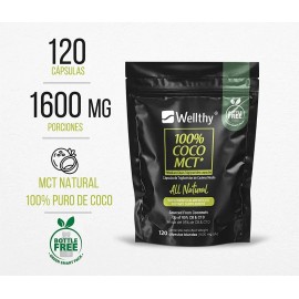 🥥 Wellthy MCT de Coco 100% Natural | Energía & Keto Fuel ⚡ | 120 Cápsulas | Sabor Neutro