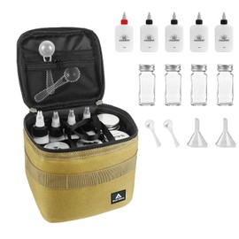 Tyasoleil Camping Portable Spice Carry Bag, 9 Spice Containers Pepper & Salt Spice Shakers, for Outdoor Travel Camping BBQ Picnic, 2 Funnels, 2 Spoons (Khaki)