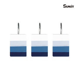 Sunlit Ombre Blue Decorative Shower Curtain Hooks, Blue Navy Shower Curtain Rings, Resin, Bathroom Decoration Stripes Shower Curtain Hooks-12 Pack