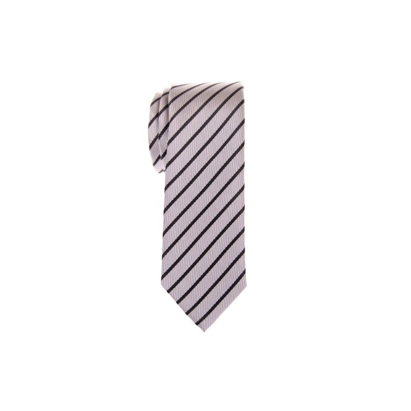 Retreez Regimental Striped Woven Microfiber Skinny Tie - Silver with
