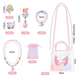 WUFGWBD 1 Plush Cartoon Small Shoulder Bag, 6 Children'S Jewelry And 1 Mesh Bag, Girls' Crossbody Bag, Cute Crossbody Bag, Plush Coin Purse