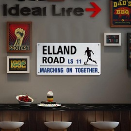 Football Leeds United Elland Road Street Sign, Leeds United Gifts for Men Boys, 30 x 15 cm Waterproof Metal Poster Retro Modern Sign for Leeds United Merchandise
