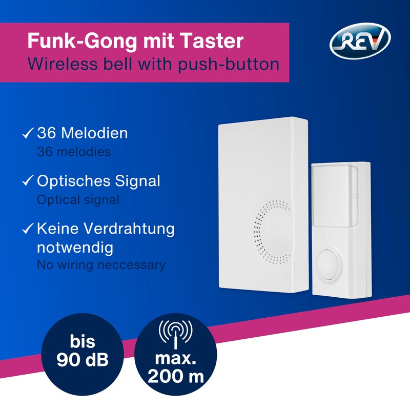 REV 0082420103 Wireless Door Chime Set, 200 m, 90 dB,