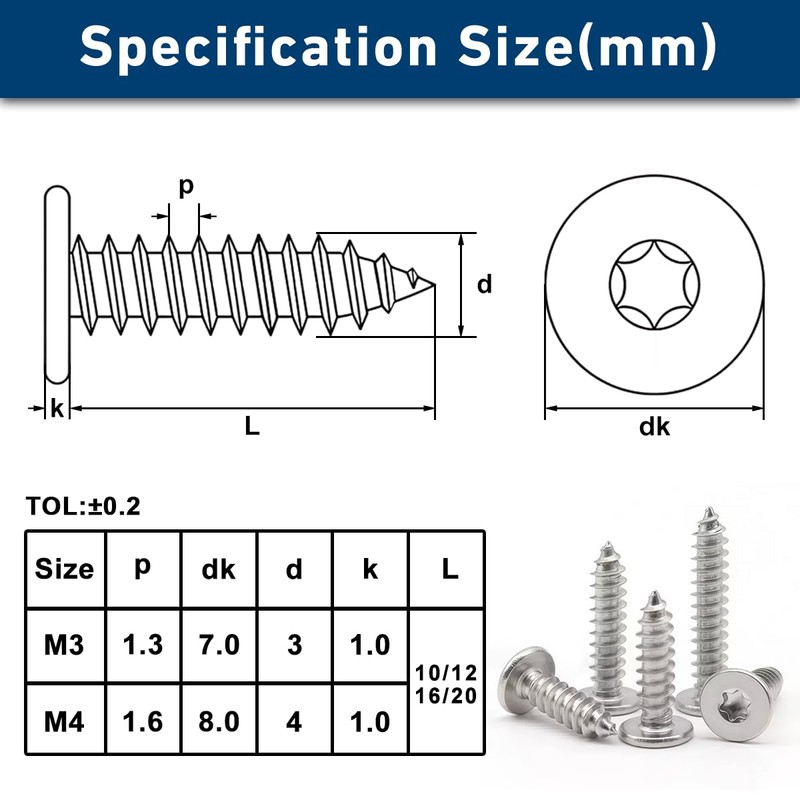 Drenky Torx M4 x 16 mm Tapping Screws Flat Head