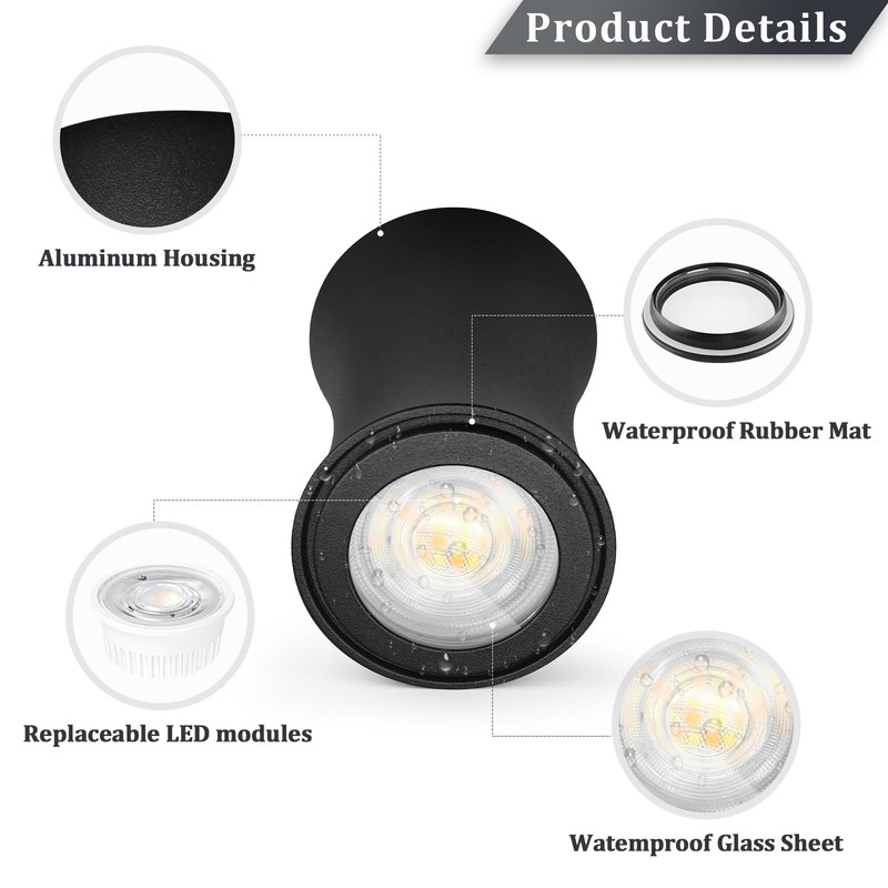 YindaLux LED Surface-Mounted Spotlight, Black, Diameter 64 x 100 mm,