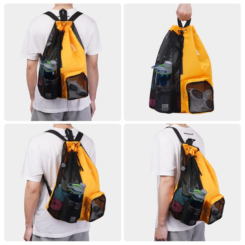 WANDF Swim Bag Mesh Drawstring Backpack with Wet Pocket for