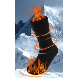 BomKinta Thermal Socks Men - Winter Warm Socks for Cold Weather Crew Socks - Cozy Soft Thick Christmas Boot Socks Black Size 7-11