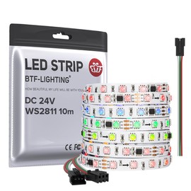 BTF-LIGHTING WS2811 DC24V 32FT Addressable RGB LED Pixel Strip 600 LEDs 100Pixels Full Color Dream Color White PCB IP30 Non-Waterproof Works with Arduino/Respberry/etc Prevent Voltage Droping