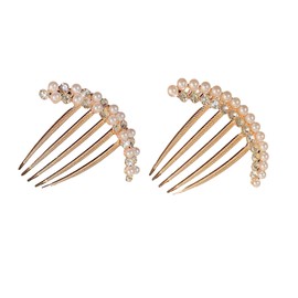 LOHGOU 2 Pcs Pearl Hair Side Combs Bride Rhinestone Hair Combs Clips for Women Girls Crystal Hair Clips Hair Accessories for Wedding Party Daily (A Style)