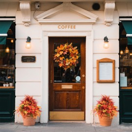 Fall Artificial Tree- 20In Maple Tree Fake Fall Tree UV Resistant Plants with Planter for Fall Porch Decor Indoor and Outdoor Home Garden Decor