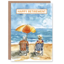 Artery8 Elderly Couple Day At The Beach Watercolour Blank For Him Or Her Art Retirement Card