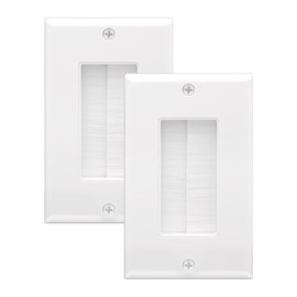 LEENUE LEENUE Brush Wall Plate, Single Gang Wall Plate Cable Pass Through for Low Voltage Wires, Cord Hider for Wall Mount TV, 2-Pack, White