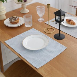 CosyAurora Natural Linen Placemats Set of 4, 30x40cm, Washable Fabric Place Mats for Table, Dinning, Kitchen, Party, Housewarming (Serenity Blue)