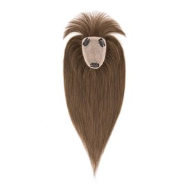 TESSHAIR Human Hair Topper with Bangs, 100% Remy Toppers Hair Pieces for Women, No Tangle & Smooth, Clip in Bangs 14 Inch #02 Dark Brown