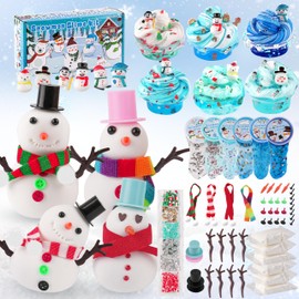 LAWOHO Build a Snowman Kit with Clay & Clear Slime, Snowman Crafts for Kids, Slime Kit for Kids, Christmas Gifts for Kids Indoor Decorations Christmas Crafts, Kids Stocking Stuffers Christmas Playdoh