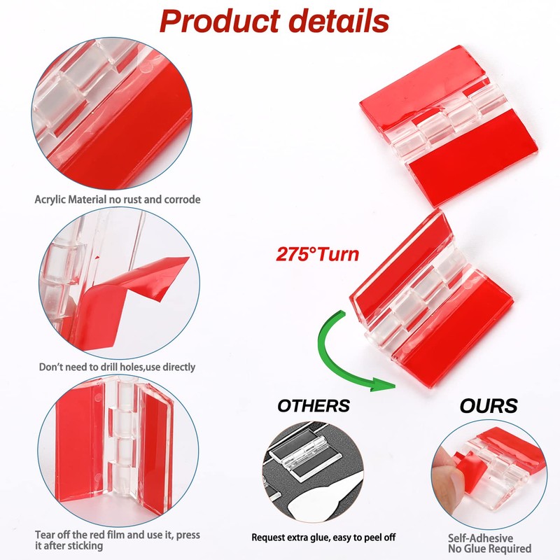 12 Pcs Acrylic Small Hinges - Self Adhesive Clear Plastic